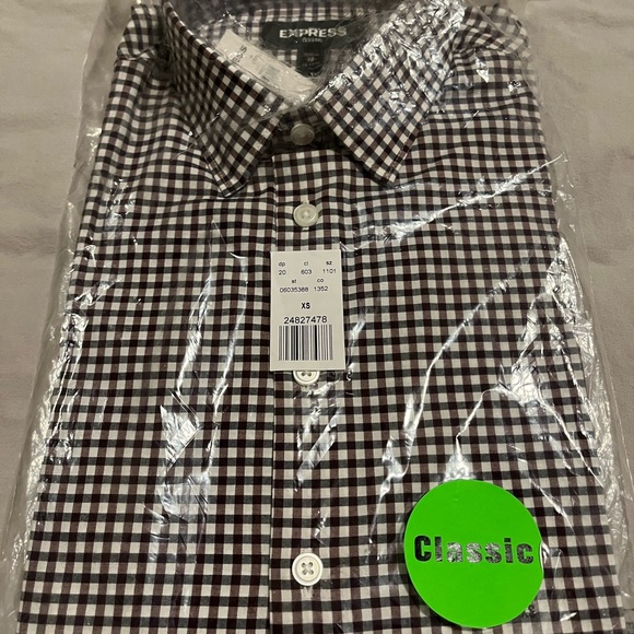 EXPRESS Mens NWT Gingham Pattern Dress Shirt XS Classic Fit - Picture 2 of 3